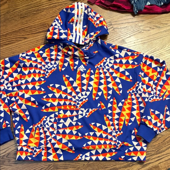 adidas Tops - Adidas FARM Rio XL Blue Hoodie with Geometric Patterns